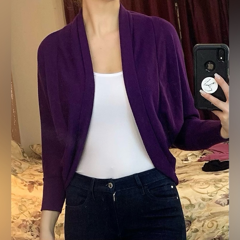 Deep Purple Open-Front Knit Cardigan